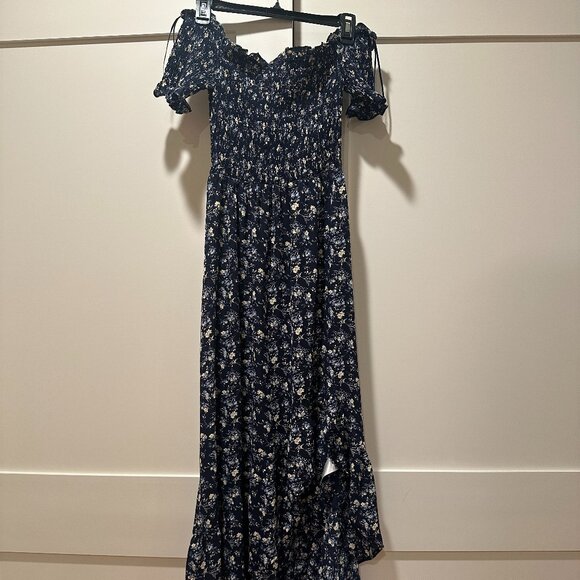 New Women's Boho Floral Print Off Shoulder Split Long A Line Dress - Picture 1 of 5